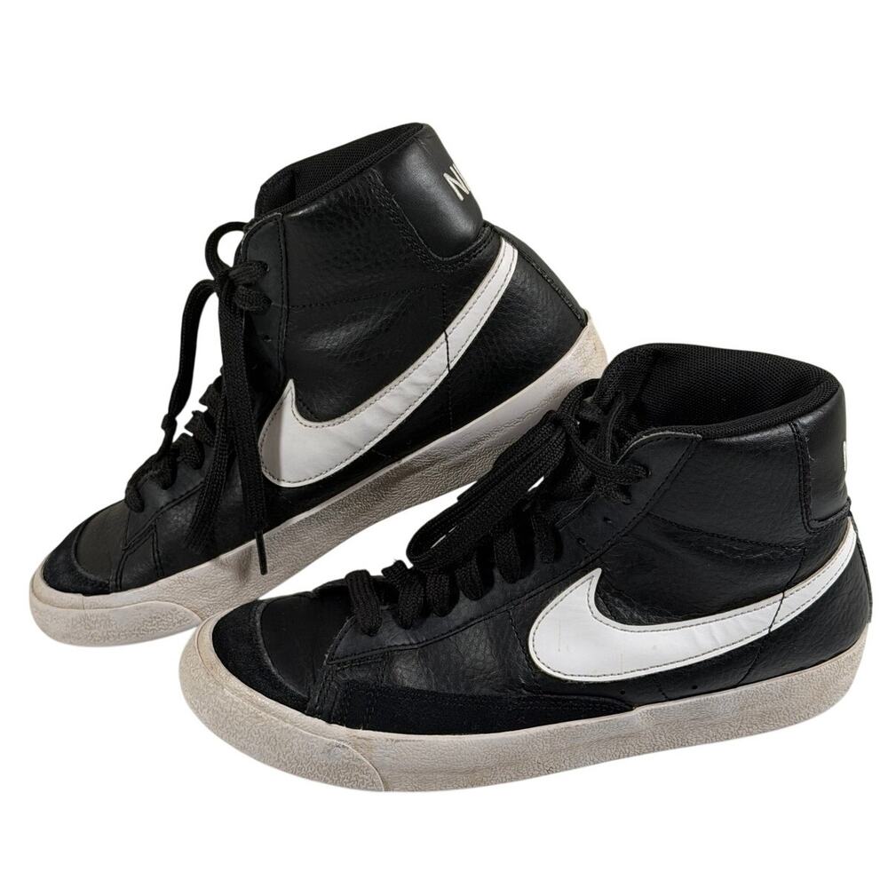 Nike Blazer Mid '77 GS Casual Sneakers, Black/White, Leather, Youth 7Y